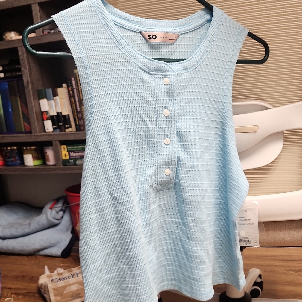 SO Sky Blue Textured Sleeveless Top
